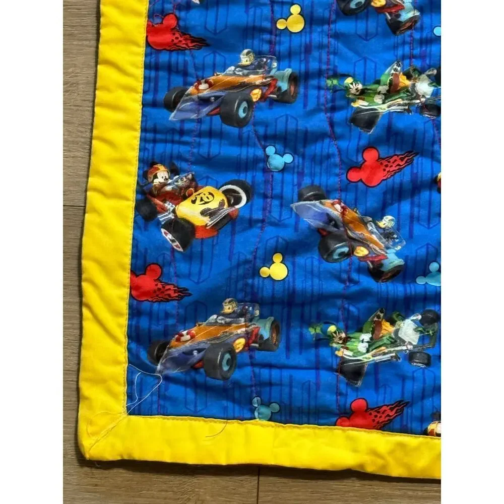 Disney Mickey Mouse Racing Handmade Quilt Blanket 41x68 soft Toddler Lap Throw - Picture 1 of 8